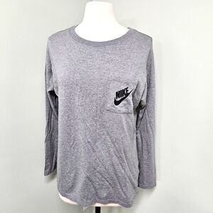 Nike Long Sleeve Shirt Gray Grey Pocket Athletic Athleisure Swoosh Simple Sz Med